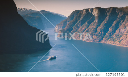 Fjord landscape Aurlandsfjord in Norway 127195501
