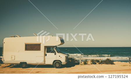 Camper car on beach, camping on nature 127195524