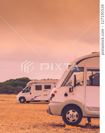 Camper leveling support leg in use. 127195526