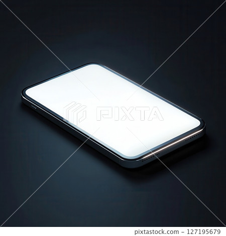 white smartphone mockups with glowing screens on dark backgrounds, ideal for tech and design projects. 127195679