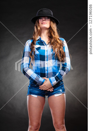 Portrait of gorgeous country woman girl. Fashion. 127196086