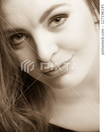 Seductive young woman in lingerie in bed. 127196145