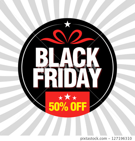 Black Friday 50% Off Circular Vector Graphic with Gift Bow Black Friday 50% Off Circular Vector Graphic with Gift Bow 127196310