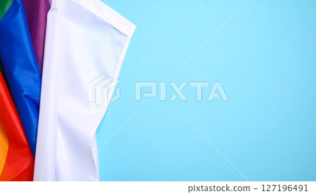 Waving French flag and blue fabric decoration for a wedding 127196491