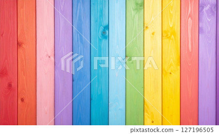 Rainbow-colored wooden striped texture with a vibrant school art design 127196505