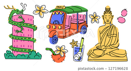 Thai doodle collection of cultural elements Thai doodle collection of cultural elements 127196628