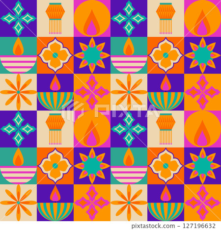 Colorful Diwali pattern with geometric tiles Colorful Diwali pattern with geometric tiles 127196632