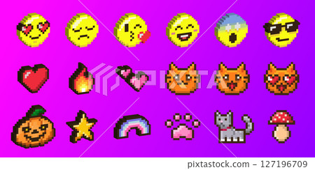 Pixel art emoticon collection with 3d effect 127196709