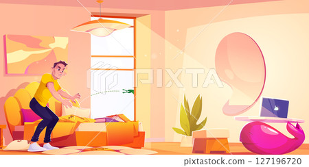 Man tries catch frog jumps through bedroom window 127196720