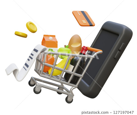 Mobile phone and shopping Cart 3D Graphic Mobile phone and shopping Cart 3D Graphic 127197047