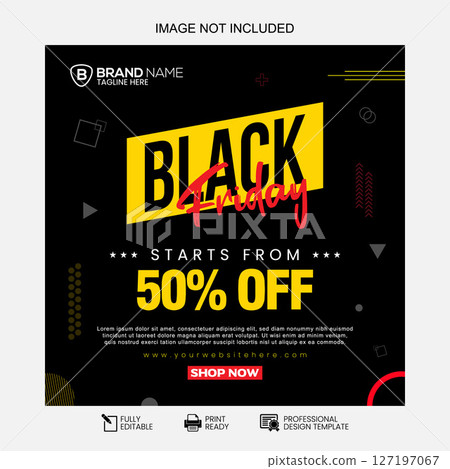 Black Friday Social Media Post Vector Template - Starts From 50% Off 127197067