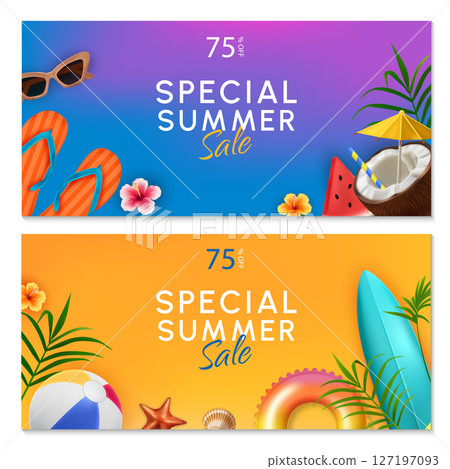 Special Summer Sale Realistic Horizontal Banner Set Special Summer Sale Realistic Horizontal Banner Set 127197093