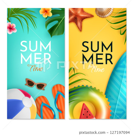 Special Summer Sale Realistic Vertical Banner Set 127197094
