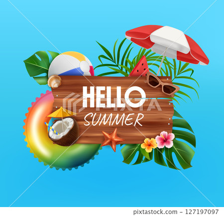 Realistic Summer Composition with Beach Elements 127197097