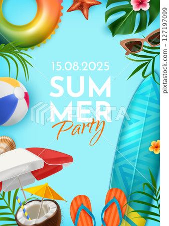 Realistic Summer Party Poster with Beach Elements 127197099