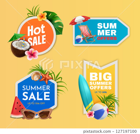 Realistic Summer Sales Sticker Collection Realistic Summer Sales Sticker Collection 127197100