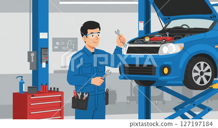 Professional skills that support safety! Vehicle inspection at a maintenance workshop 127197184