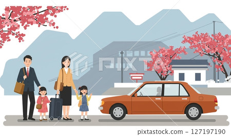 準備出發！一家人把行李裝進後車廂 127197190