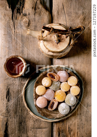 Traditional Japanese Sweets with Tea Setup 127197229