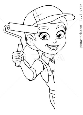 Woman Female Painter Decorator Cartoon Mascot Woman Female Painter Decorator Cartoon Mascot 127197346