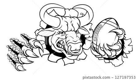 Bull Minotaur Longhorn Cow Football Mascot Cartoon 127197353