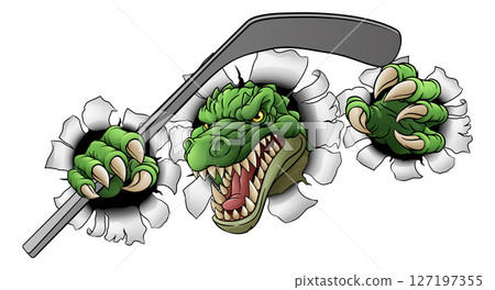 Crocodile Dinosaur Alligator Hockey Sports Mascot Crocodile Dinosaur Alligator Hockey Sports Mascot 127197355