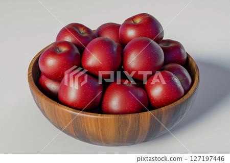 Freshly Picked Red Apples Beautifully Arranged in a Rustic Wooden Bowl. Generative AI 127197446
