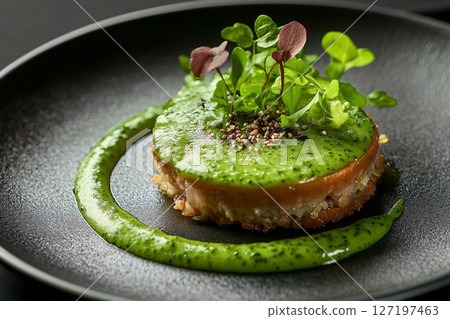 Gourmet Culinary Creation With Vibrant Green Sauce and Fresh Greens. Generative AI Gourmet Culinary Creation With Vibrant Green Sauce and Fresh Greens. Generative AI 127197463