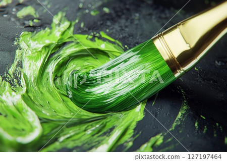Swirl of Vivid Green Paint Creating an Artistic Masterpiece on Dark Canvas. Generative AI Swirl of Vivid Green Paint Creating an Artistic Masterpiece on Dark Canvas. Generative AI 127197464