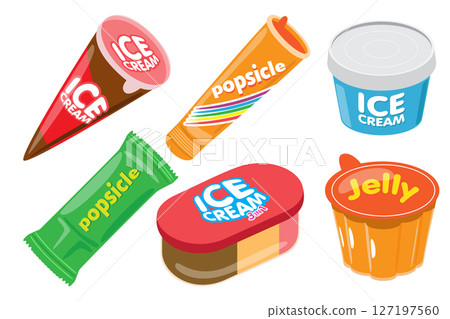 Colorful Ice Cream and Popsicle Packaging Vector Set 127197560