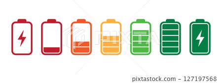 set of battery symbols charge level icon pictogram isolated vector illustration 127197568