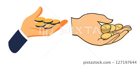 Hand Giving and Receiving Coins: Business Transaction Image 127197644