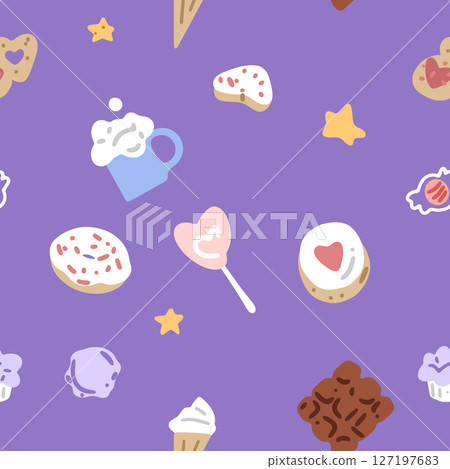 Seamless Cute Dessert Sweets Pattern Seamless Cute Dessert Sweets Pattern 127197683