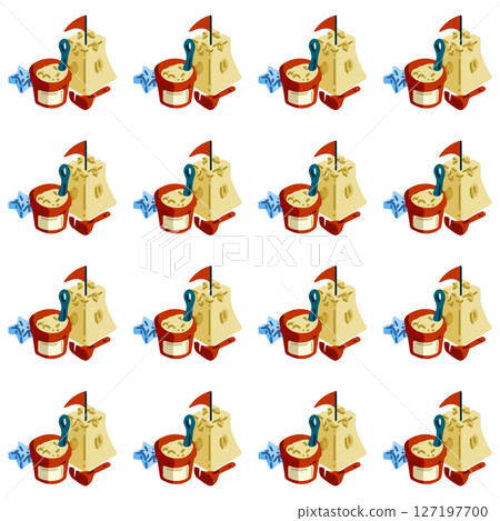 Seamless Cartoon Sandcastle Beach Pattern Seamless Cartoon Sandcastle Beach Pattern 127197700