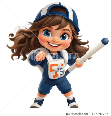 Cheerful girl in sports outfit holding baton, ready to perform Cheerful girl in sports outfit holding baton, ready to perform 127197763