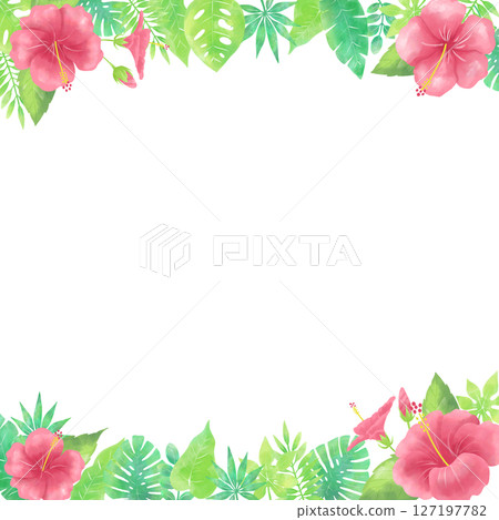 水彩芙蓉花框（方形、上下型） 127197782