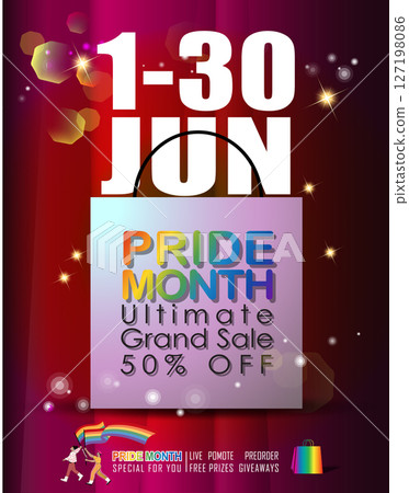 Pride Month sale! Celebrate love and diversity with our Ultimate Grand Sale banner Template and colorful LGBT rainbow design. The copy space banner background for vector and illustration. 127198086
