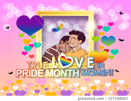 Celebrate True Love in Pride Month Moment with this vibrant vector template background, featuring a colorful LGBT rainbow design and joyful figures. Perfect for Pride Month campaigns for vector . 127198087