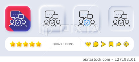Security agency line icon. Neumorphic, Flat shadow, 3d buttons. Body guards sign. Private protection symbol. Line security agency icon. Social media icons. Vector 127198101