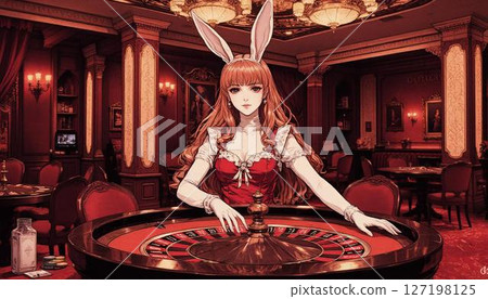 身穿兔子服裝的賭場發牌員 127198125