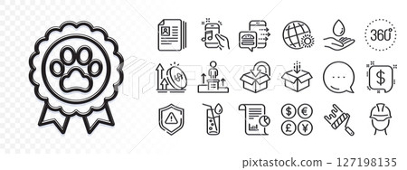 World weather, Money currency and Foreman line icons for web app. Glare of light effect. Message icon. Pack of Get box, Business podium, Attention pictogram icons. Vector 127198135