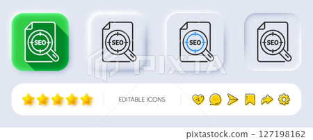 Seo target line icon. Neumorphic, Flat shadow, 3d buttons. Search engine optimization sign. File document symbol. Line seo file icon. Social media icons. Vector Seo target line icon. Neumorphic, Flat shadow, 3d buttons. Search engine optimization sign. File document symbol. Line seo file icon. Social media icons. Vector 127198162
