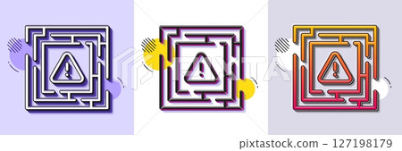 Maze attention line icon. Halftone dotted pattern. Gradient icon with grain shadow. Labyrinth important warning sign. Danger warn symbol. Line maze attention icon. Various designs. Vector 127198179