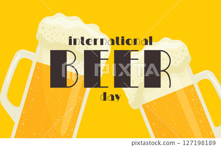 international beer day poster design on yellow background flat vector illustration. international beer day poster design on yellow background flat vector illustration. 127198189