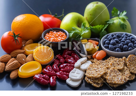 Healthy Foods Representation for Balancing Blood Sugar Levels Throughout the Day. Generative AI Healthy Foods Representation for Balancing Blood Sugar Levels Throughout the Day. Generative AI 127198233