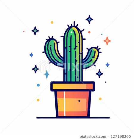 Cute Cartoon Cactus in Pot: Plant Illustration Cute Cartoon Cactus in Pot: Plant Illustration 127198260