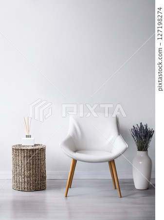 Interior with white chairs and miscellaneous items 127198274