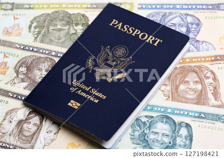 American passport on Erytrean nakfa 127198421