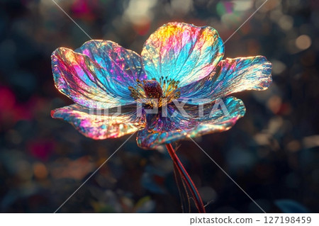 Colorful Flower Reflects Light in a Magical Garden During Twilight. Generative AI 127198459