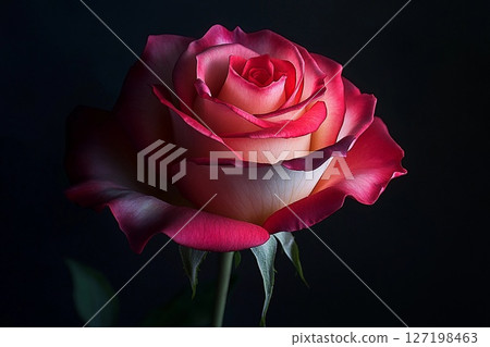 Elegance of a Blooming Rose Captured Against a Dark, Contrasting Backdrop. Generative AI 127198463